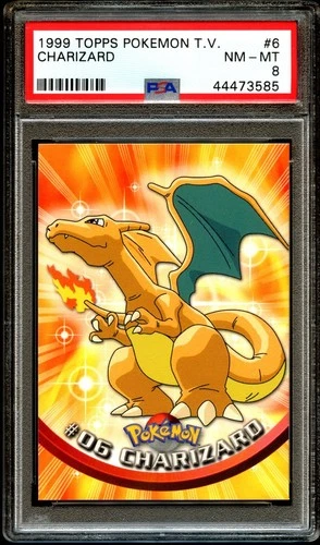 PSA 8 NM-MINT Charizard 06 TOPPS 2ND PRINT Series 1 BLACK LOGO Pokemon Card 585