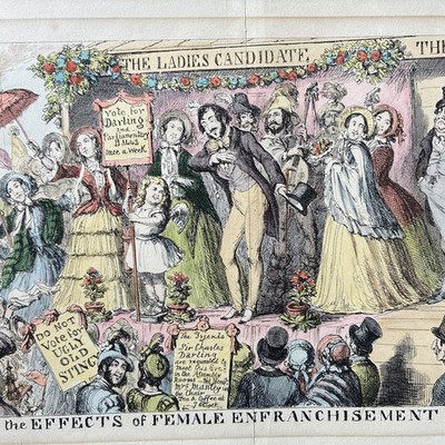 Antiker Druck Die Rechte der Frauen oder die Wirkung der Frau, von George Cruikshank