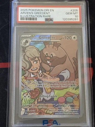 Pokémon TCG Arven's Greedent 205/182 Destined Rivals Illustration Rare PSA 10