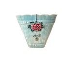 Vintage Weller Pottery Turquoise Wall Pocket w Applied Roses USA