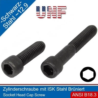 Vis Cylindrique Avec Creux Hexagonal 1/4-28 UNF Acier 12.9 Noir - Photo 1/4