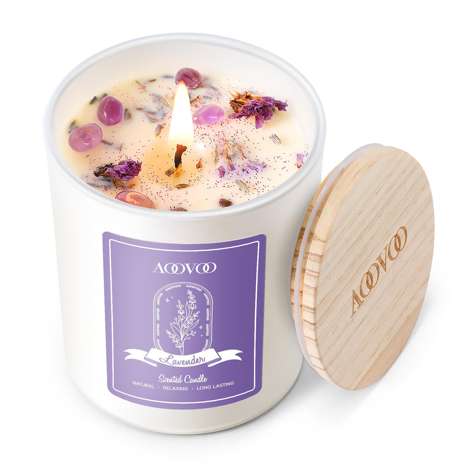 Lavender Scented Candles for Women - Aromatherapy Candle with Crystals Inside...