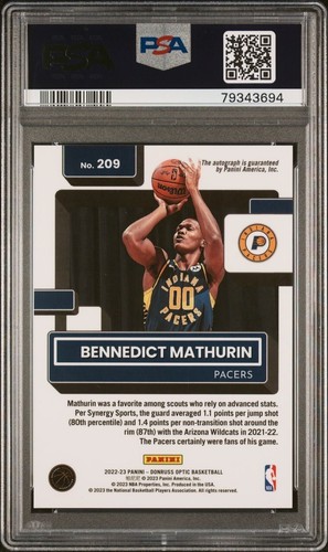 2022-23 DONRUSS OPTIK BENNEDICT MATHURIN BEWERTET ROOKIE AUTO PSA 9 NEUWERTIG - Bild 2 von 2