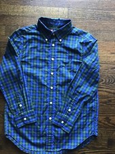 CHAPS Ralph Lauren Boys Green Blue Plaid Button Down Dress Shirt Sz Large 14 16