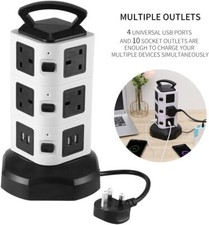 10 Ways + 4 USB Ports Smart Tower Strip Power Extension Socket with UK Plug