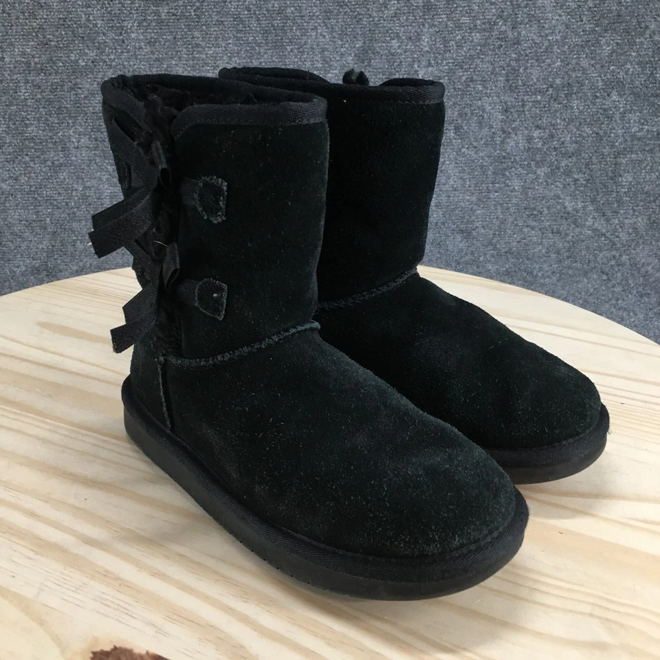 Botas Koolaburra by UGG Niños 3 Victoria Cortas Negras Pull On Cuero Imitación Piel Foto 3 de 4