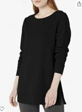 Amazon Essentials Womens Open-Neck Fleece Tunic Sweatshirt Sweater Black Small 