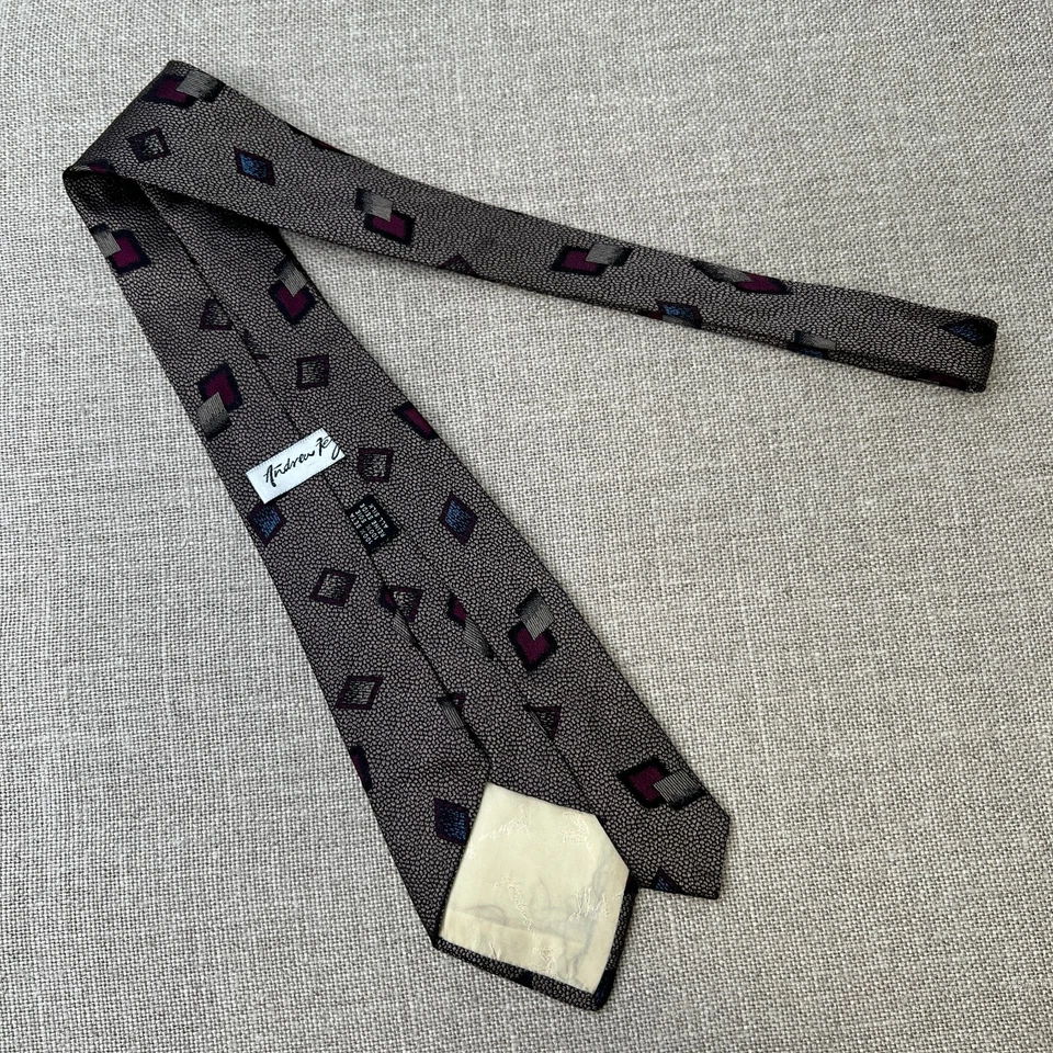 Corbata Andrew Fezza Hombre Tejida Seda Geométrica 59.5x3.5 Hecha a Mano Italia Trabajo Núcleo No Foto 4 de 4