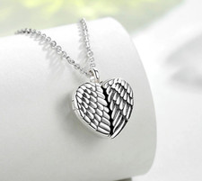 925 Sterling Silver Angel Wings Keepsake Heart Locket  Cremation Ashes Urn