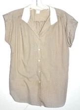 Laura Mae VTG Pinstripe White Collar Short Sleeve Button Down Blouse Sz 12 EUC