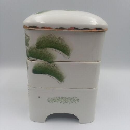 Vintage japanische Jubako Box stapelbar Bento Kran 3 Ebenen Design Brotdose 8" - Bild 3 von 11