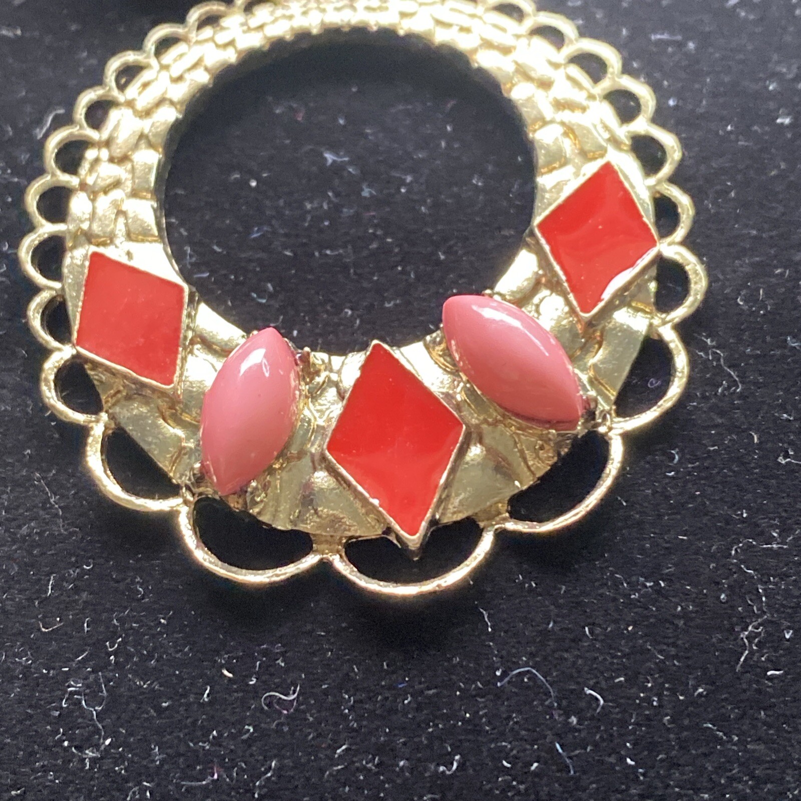 Large Statement Earrings Gold Tone Dangle With Re… - image 3