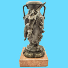 sculpture statue pewter vase art nouveau winged woman marble base antique