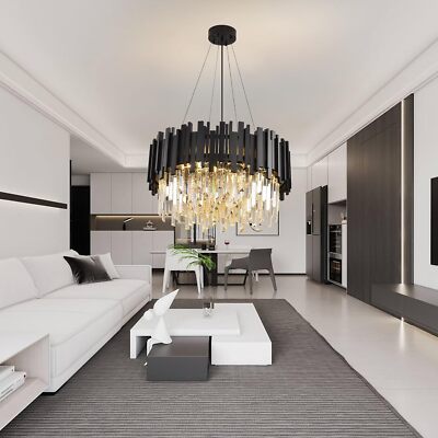 NEU Modern Luxus Kristall Kronleuchter,Schwarz Pendelleuchte Neu,8X E14 Lichter