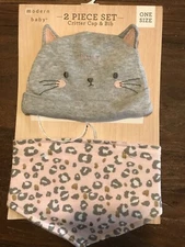 Baby Girl One Size Critter Kitty 🐱 Cap And Bib Set