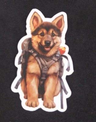 Adorable German Shephard Puppy Going Hiking Sticker 2.25'' x 1.25'' (AU)