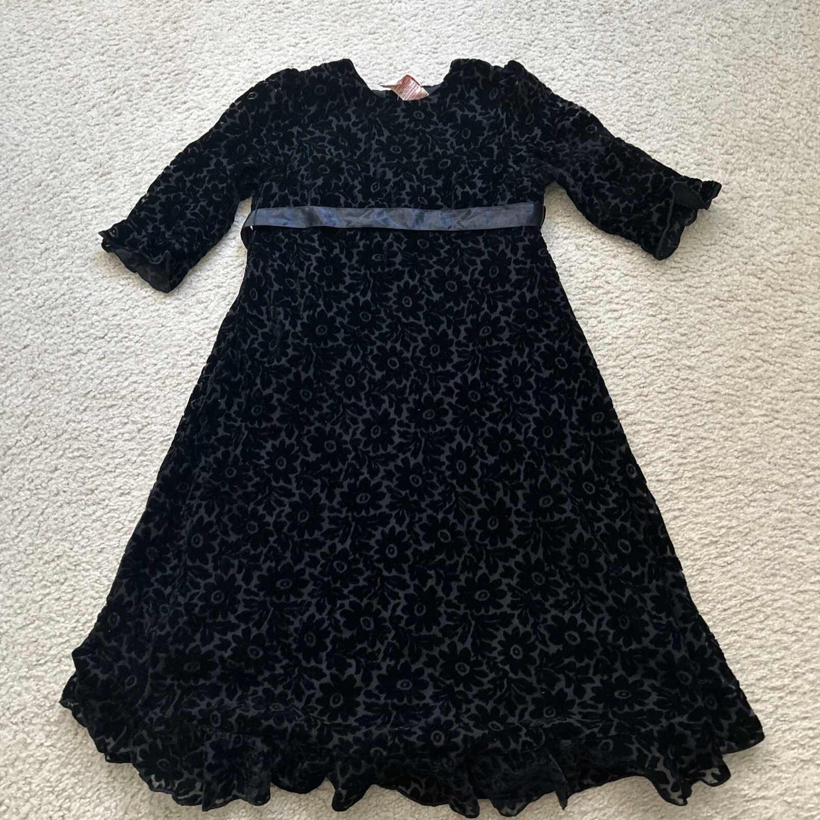 Girls April Cornell Black Floral Dress Size 6