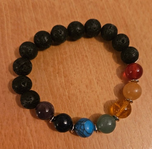 7 Stone Chakra Jewellery, Gemstone Stretch Bracelets, with Brass Beads, 52mm - Picture 3 of 4