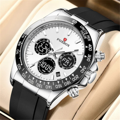 LIGE FOXBOX Men Quartz Watches Silicone Chronograph Digital Sport Wristwatch