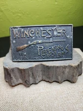 Winchester Repeating Arms Brass Tone Belt Buckle Sears Mens Store VTG USA 70s