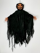HALLOWEEN BLACK SPOOKY DOOR HANGER DECORATION GRIM REAPER GHOUL PUMPKIN HEAD