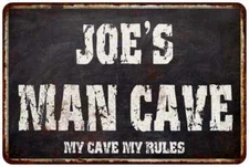 JOE'S Man Cave Black Grunge Sign Home Decor Gift Cave Funny 112180004015