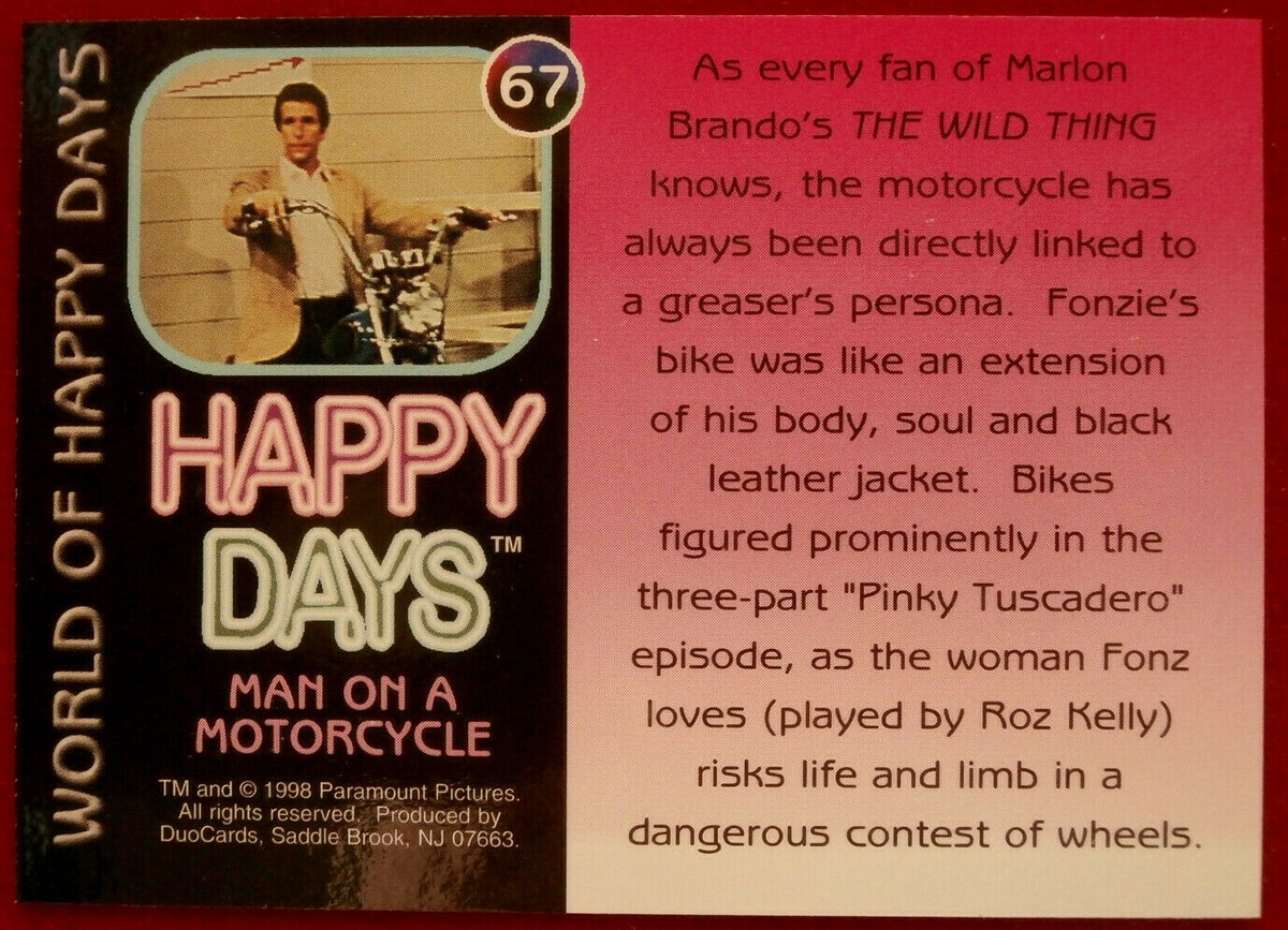HAPPY DAYS Card #67 Man on a Motorcycle 1949 Triumph Trophy