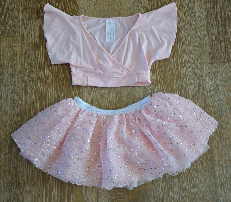 Mirella Girls Pink Ballet Top and Skirt Set Size 6x-7 EUC