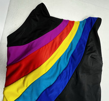 New Bathing Suit by Longitude Nylon Spandex Sz 10 Women's Black Rainbow Stripes