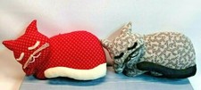 2 Christmas Kitty Cat Ornament Plush Homemade Sewn Farmhouse Primitive Design