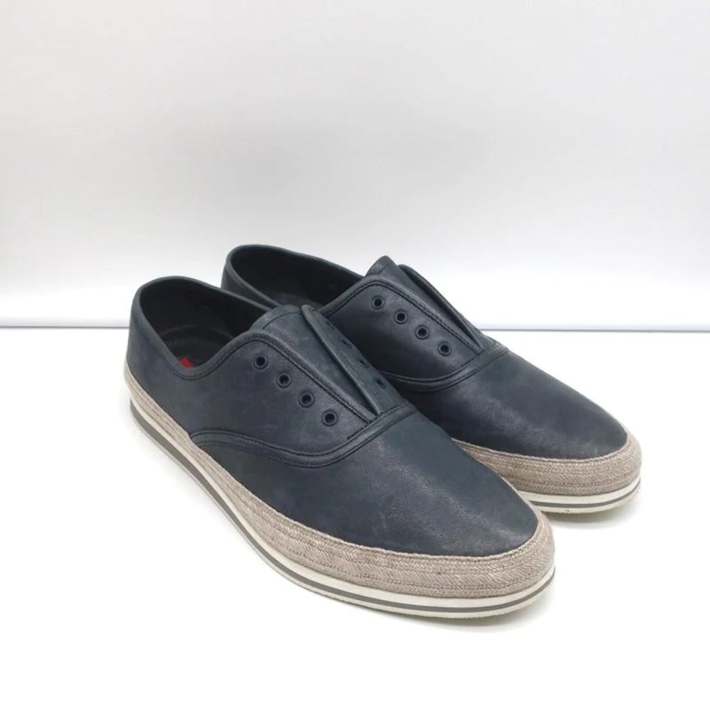 Prada Linea Rossa Espadrille Sneakers Navy Leather Size 7 