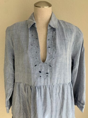 Abito copricostume Tommy Bahama St Lucia L blu occhielli misto lino increspato oversize - Foto 2 di 9