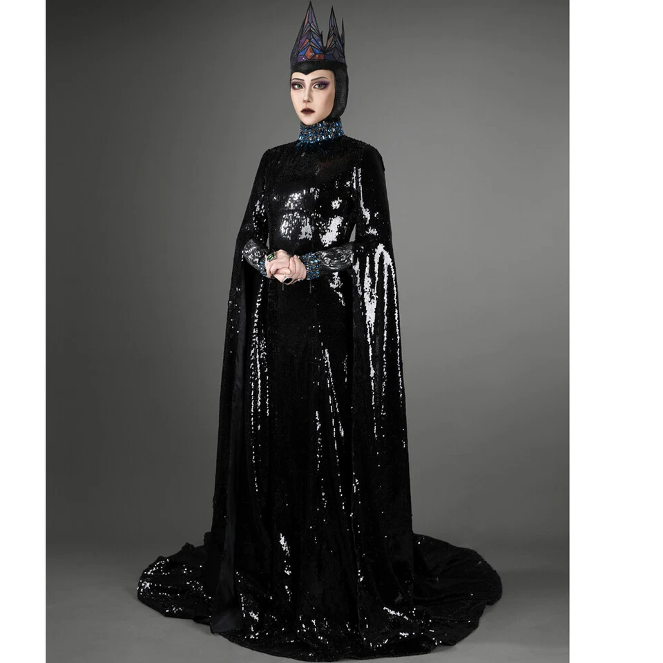 2025 Película de Acción en Vivo Blancanieves Reina Malvada Disfraz Vestido Negro Foto 2 de 4