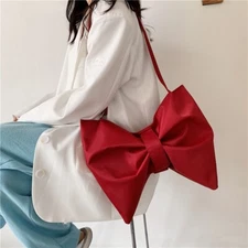 Bow Tote Bag Cute Bowknot Shoulder Bag Casual Canvas Handbag Commuter Women Chic