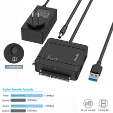 USB 3.0 to Dual Bay SATA Hard Drive Adapter 2x18tb Cable for 2.5/3.5" SSD HDD