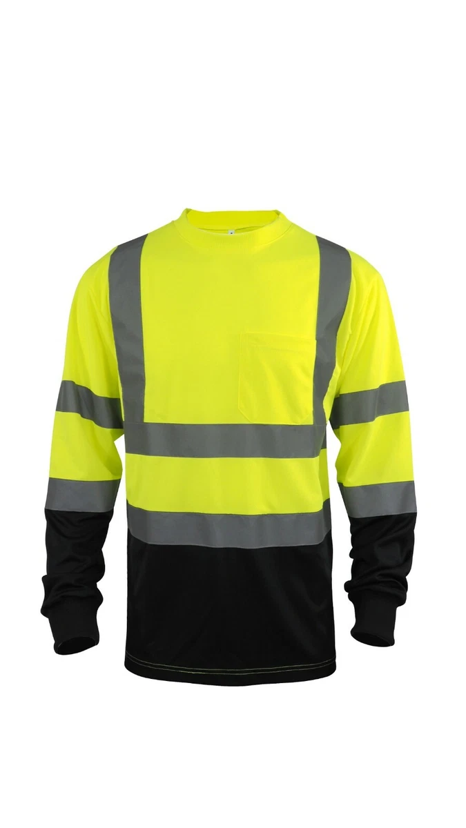 Mens Hi Vis T Shirt 3M Reflective Tape ANSI 3 Safety Shirt Black | eBay