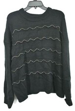 Suéter Tejido con Volantes Metálicos Semilla de Mostaza para Mujer Cuello Redondo Mangas Largas Negro M