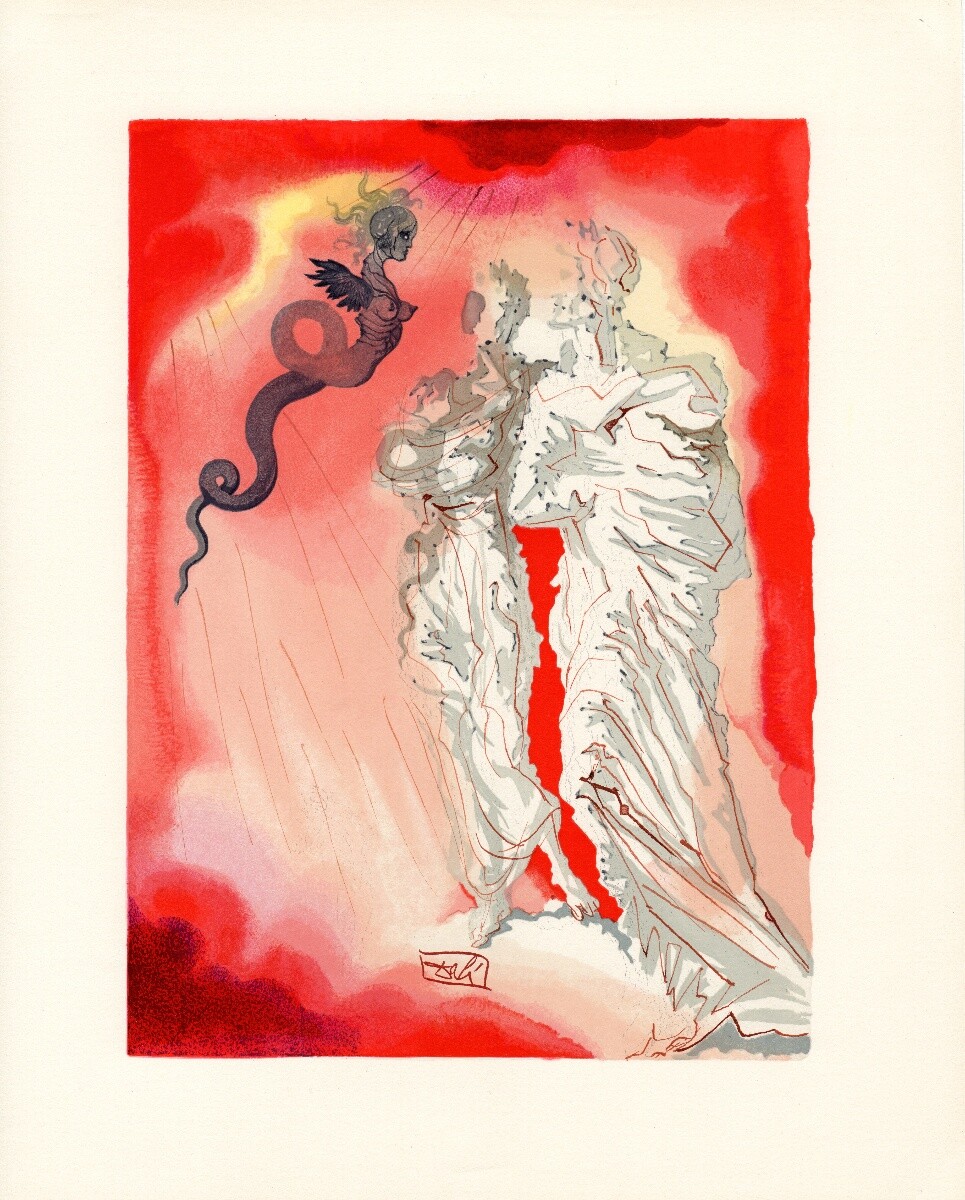 Desirable 1960 ORIGINAL DALI Divine Comedy Woodcut BLACK DEVIL