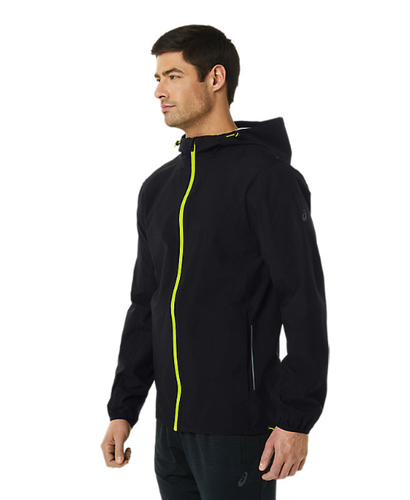 ASICS Men's SMALL Hooded Lightweight Waterproof Jacket in Performance Black/Lime - Picture 3 of 10