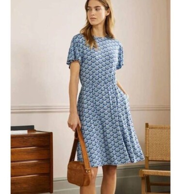 Boden Women's Floral Flutter Sleeve Jersey Dress Blue Size US 10