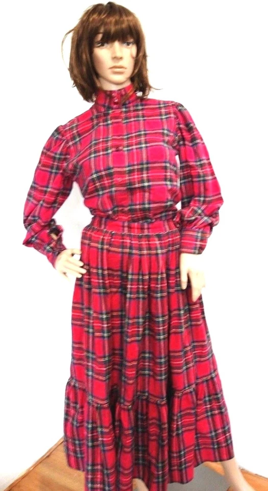 DE COLECCIÓN B. ALTMAN AND CO. ROJO TARTÁN FRANELA FALDA CONJUNTO CONJUNTO M Foto 2 de 4