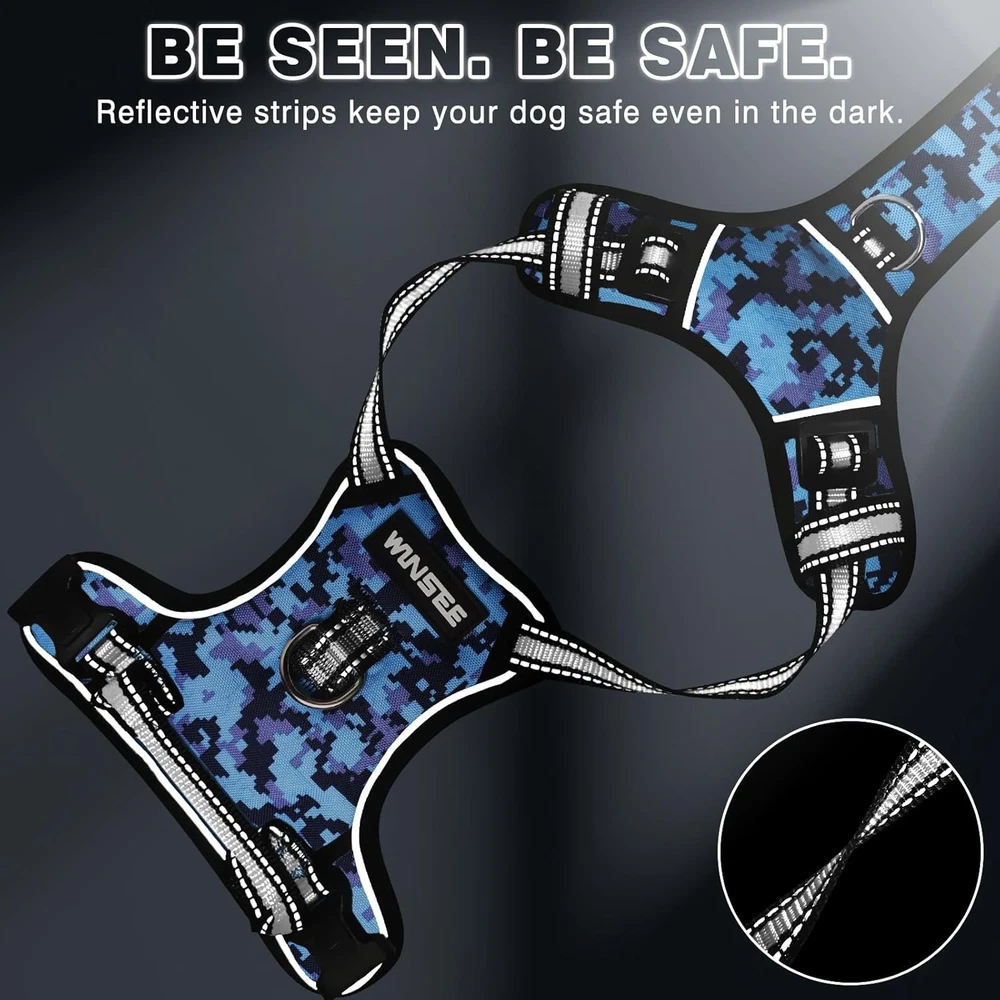 Dog Harness No Pull, Pet Harnesses with Dog Collar, Adjustable Reflective Oxford