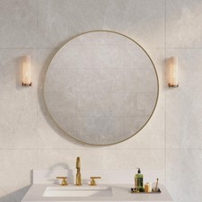 WELLFOR 32" W x 32" H Round Aluminum Wall-Mounted Bathroom Mirror Brushed Gold
