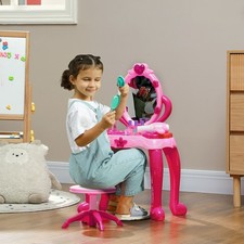 Kids Vanity Set with Mirror and Stool, Light and Sound, 15 Accessories