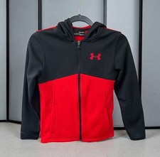 Under Armour Loose Fit Cold Gear Full-Zip Hoodie SIZE Youth Medium red black