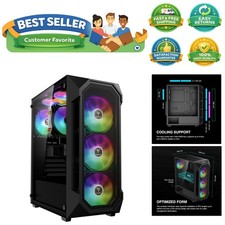 ATX Mid Tower Gaming Computer PC Case Tempered Glass, Built-in 4X 120mm ARGB ...