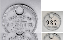 VTG Tool Check Tag: A.O. SMITH CO; Milwaukee WI; Famous Water Heater Maker