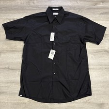 Van Heusen Dress Shirt Black Short Sleeve Poplin Wrinkle Free Size 16.5 Large