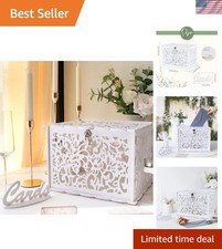 White Wedding Card Box with Lock, PVC Gift Card Box for Wedding Decorations f...