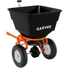 130lbs Tow Behind Broadcast Spreader With 10 Inch Tires Adjustable Flow Control